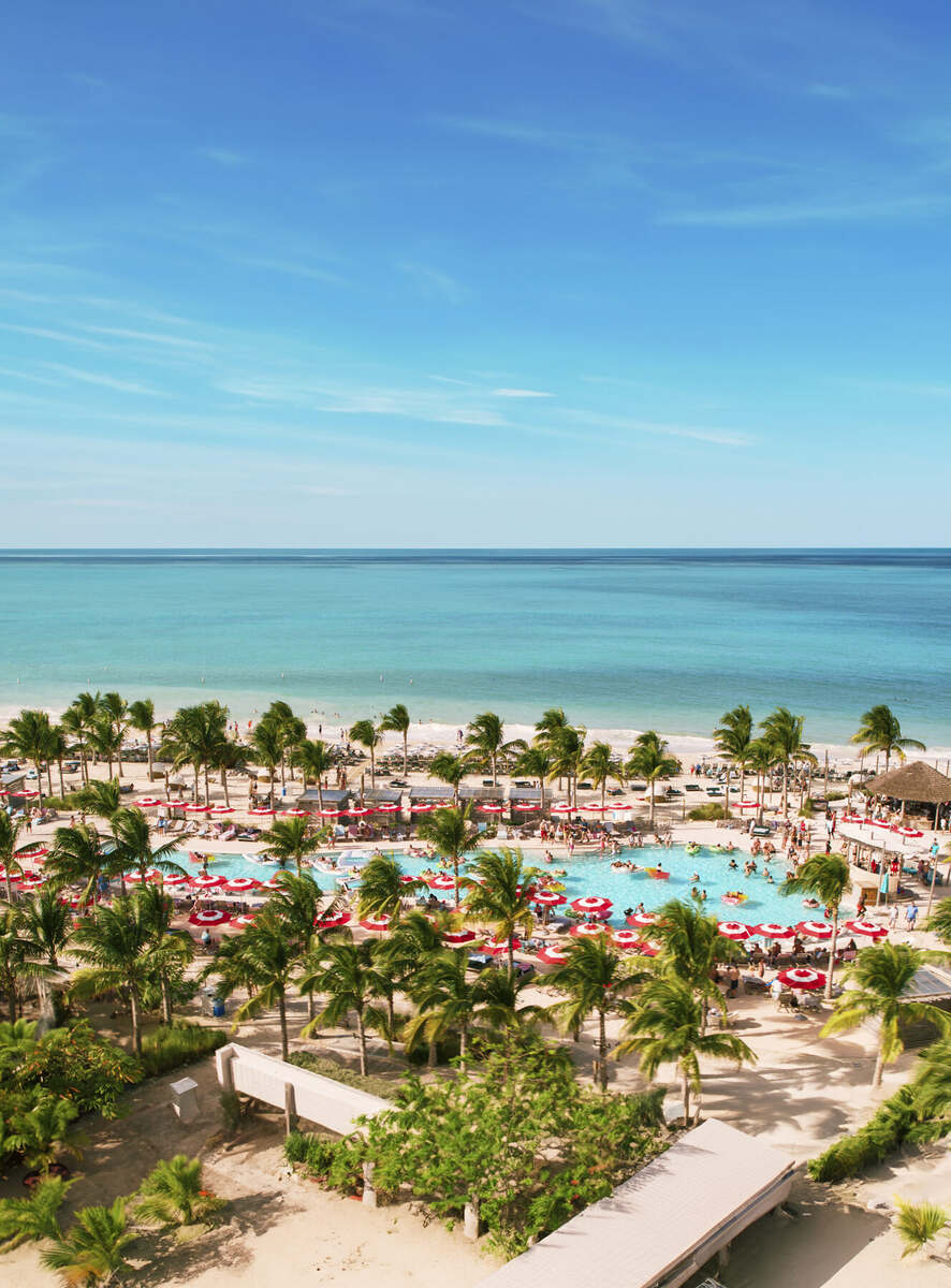 Aerial view of Bimini Beach Club, Virgin Voyages' private destination